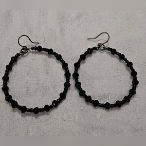 Elegant Black Beaded Hoop Earrings